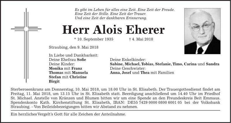Traueranzeige Alois Eherer