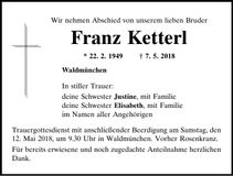 Traueranzeige Franz Ketterl