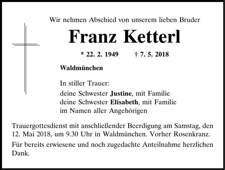 Traueranzeige Franz Ketterl