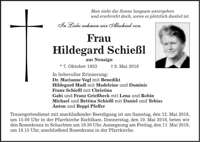 Traueranzeige Hildegard Schießl