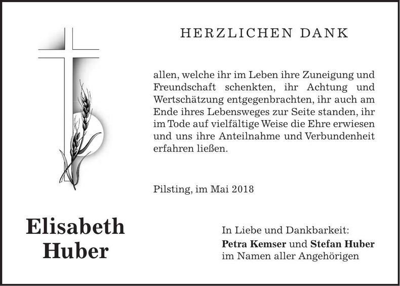 Traueranzeige Elisabeth Huber