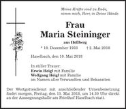Traueranzeige Maria Steininger