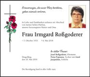 Traueranzeige Irmgard Roßgoderer
