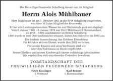 Traueranzeige Alois Mühlbauer