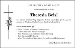 Traueranzeige Theresia Beisl