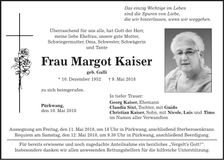 Traueranzeige Margot Kaiser