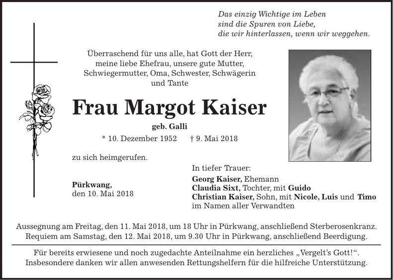 Traueranzeige Margot Kaiser