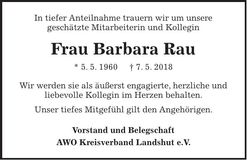 Traueranzeige Barbara Rau
