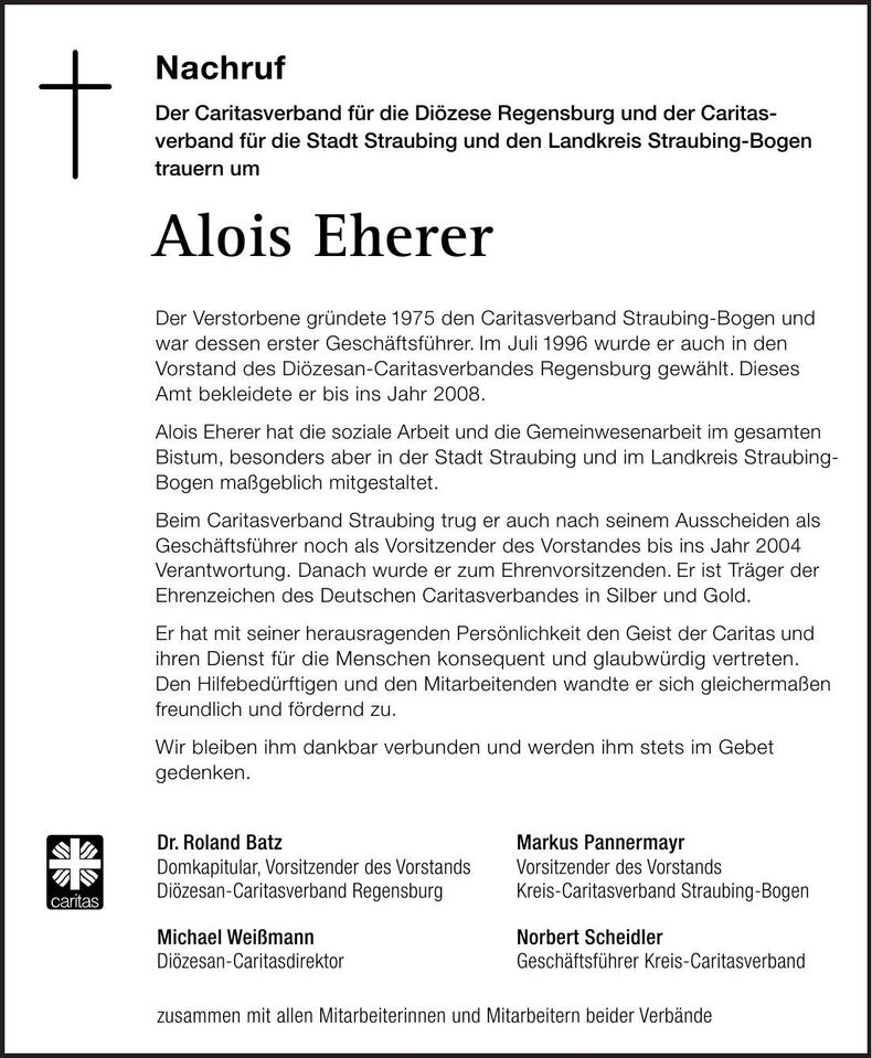 Traueranzeige Alois Eherer