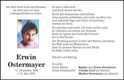 Traueranzeige Erwin Ostermayer