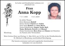 Traueranzeige Anna Kopp