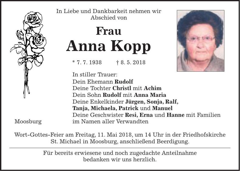 Traueranzeige Anna Kopp