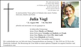 Traueranzeige Julia Vogl