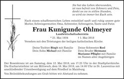Traueranzeige Kunigunde Ohlmeyer