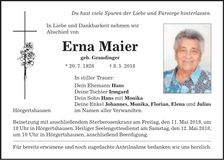 Traueranzeige Erna Maier