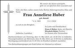 Traueranzeige Anneliese Huber