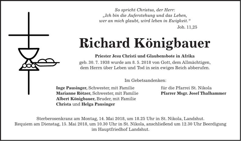 Traueranzeige Richard Königbauer