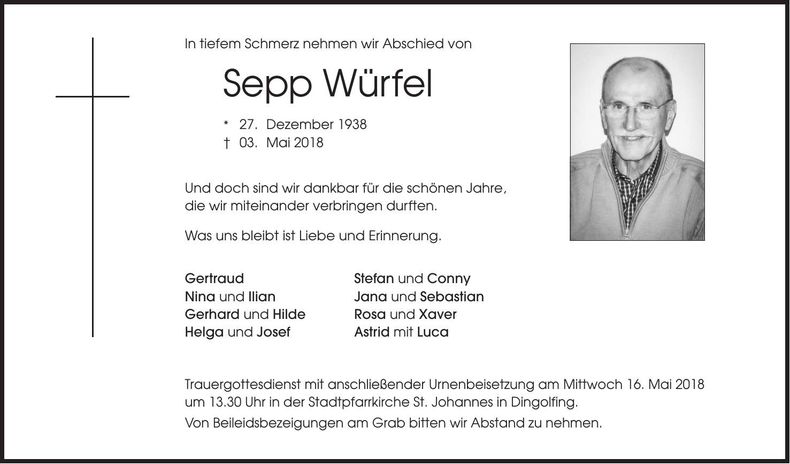 Traueranzeige Sepp Würfel
