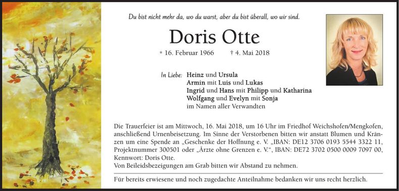 Traueranzeige Doris Otte