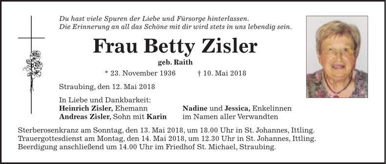 Traueranzeige Betty Zisler