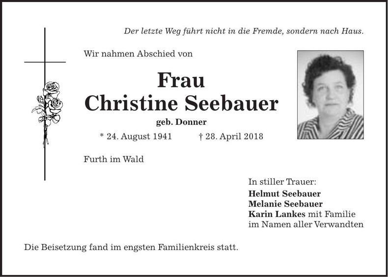 Traueranzeige Christine Seebauer