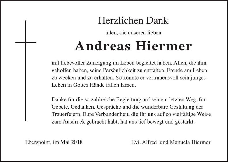 Traueranzeige Andreas Hiermer