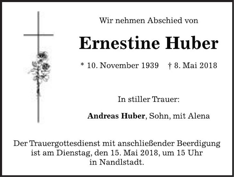Traueranzeige Ernestine Huber