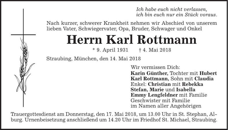 Traueranzeige Karl Rottmann