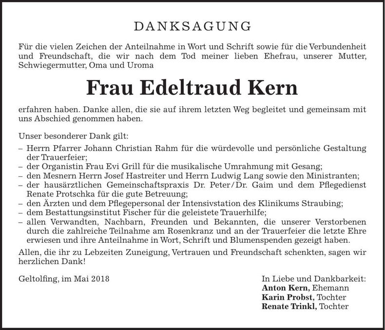 Traueranzeige Edeltraud Kern