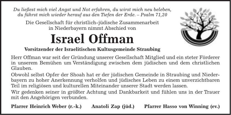 Traueranzeige Israel Offman