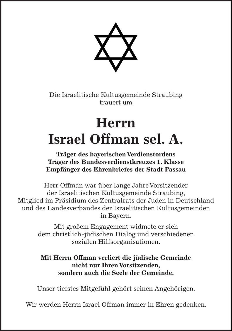 Traueranzeige Israel Offman