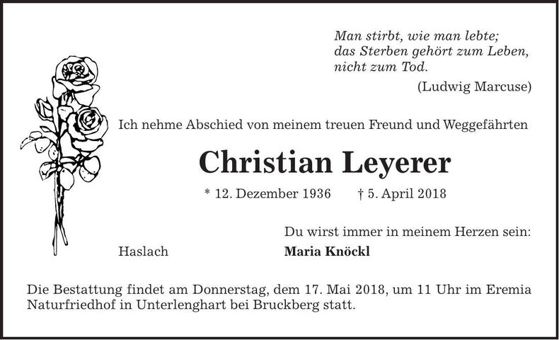 Traueranzeige Christian Leyerer
