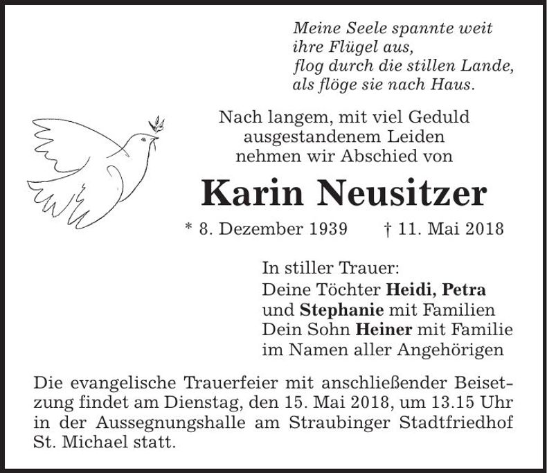 Traueranzeige Karin Neusitzer