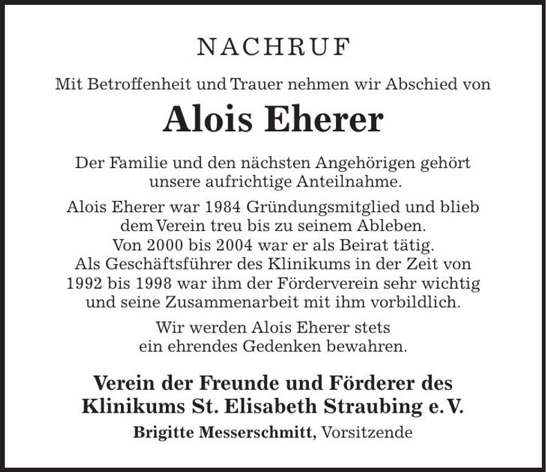 Traueranzeige Alois Eherer