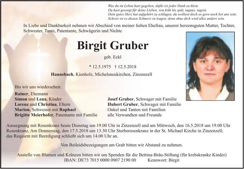 Traueranzeige Birgit Gruber