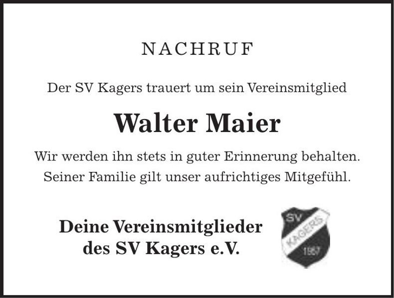 Traueranzeige Walter Maier