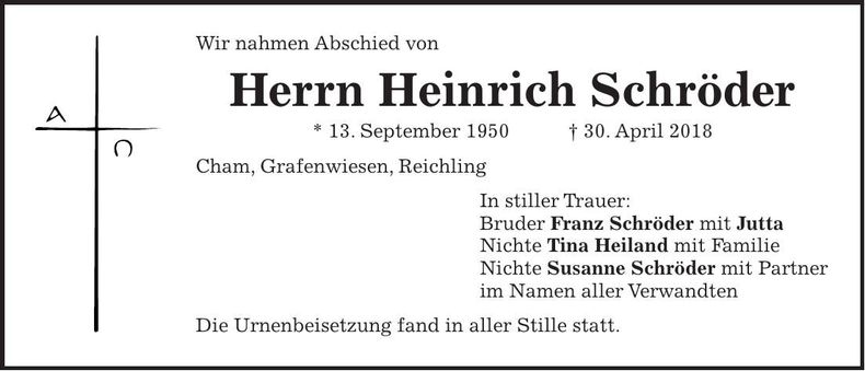 Traueranzeige Heinrich Schröder