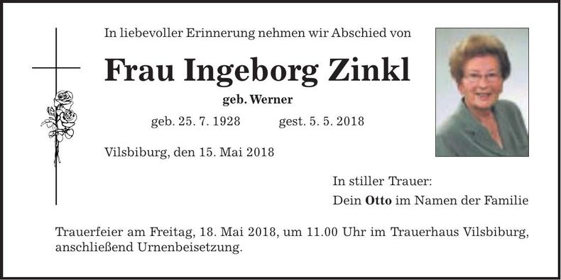 Traueranzeige Ingeborg Zinkl
