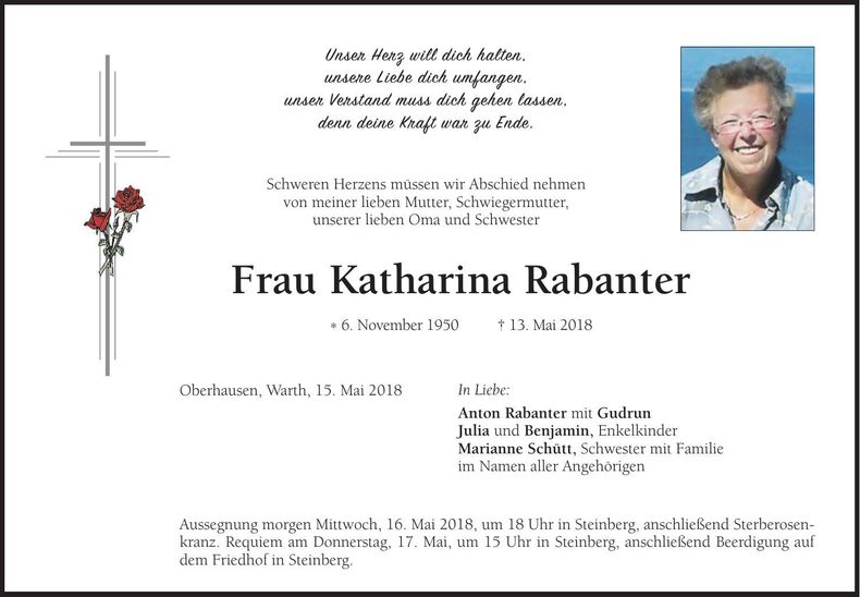 Traueranzeige Katharina Rabante