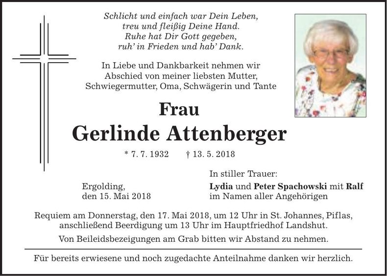Traueranzeige Gerlinde Attenberger