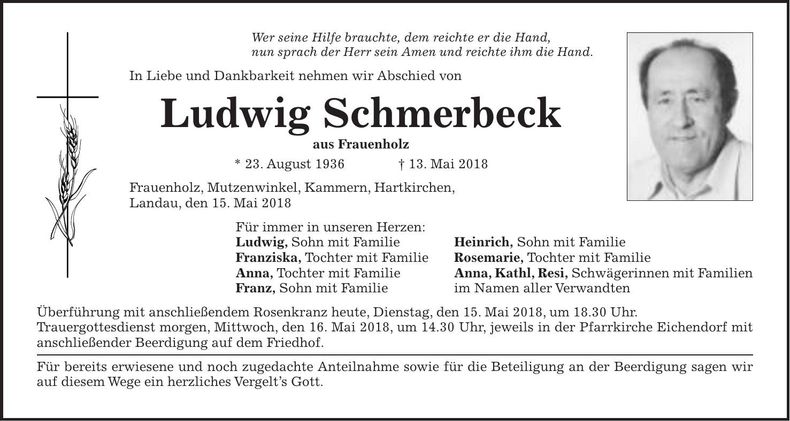 Traueranzeige Ludwig Schmerbeck