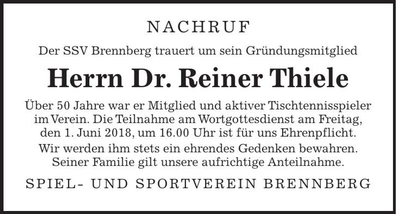 Traueranzeige Reiner Thiele
