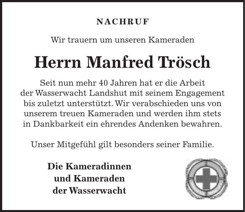 Traueranzeige Manfred Trösch