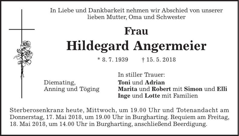 Traueranzeige Hildegard Angermeier
