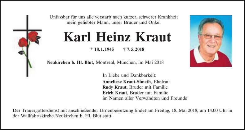 Traueranzeige Karl Heinz Kraut
