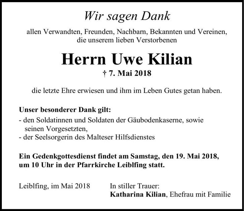 Traueranzeige Uwe Kilian