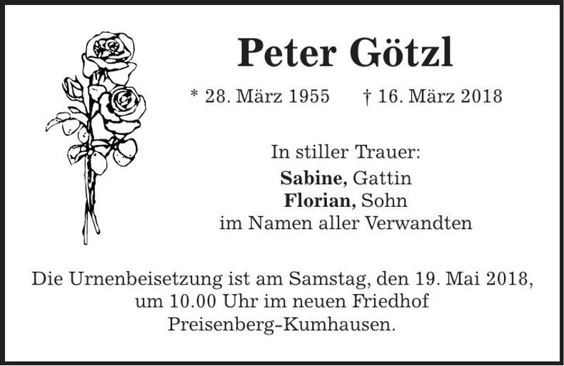 Traueranzeige Peter Götzl