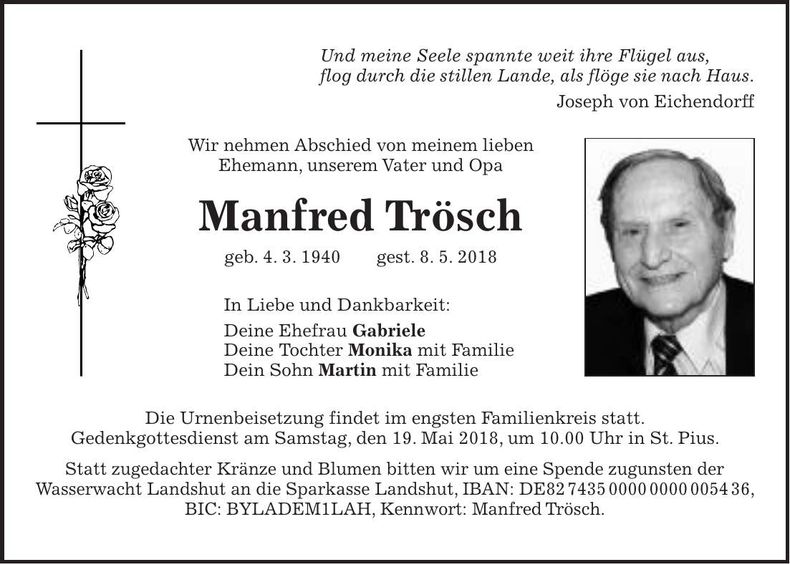 Traueranzeige Manfred Trösch