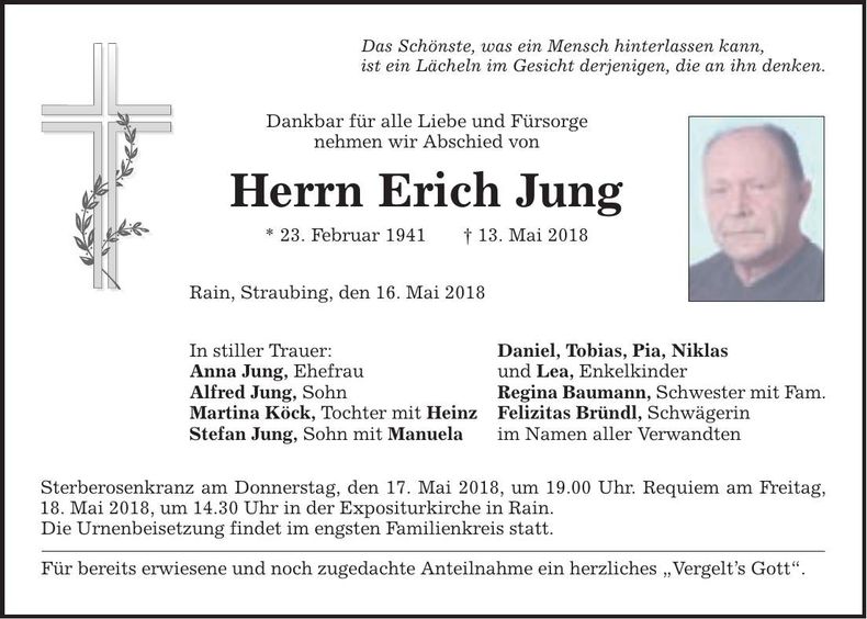 Traueranzeige Erich Jung