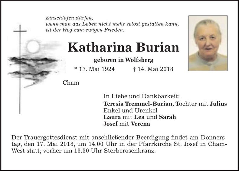 Traueranzeige Katharina Burian